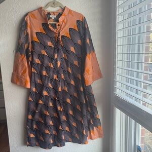 Zuri Vibrant Orange and Navy Patterned Dress